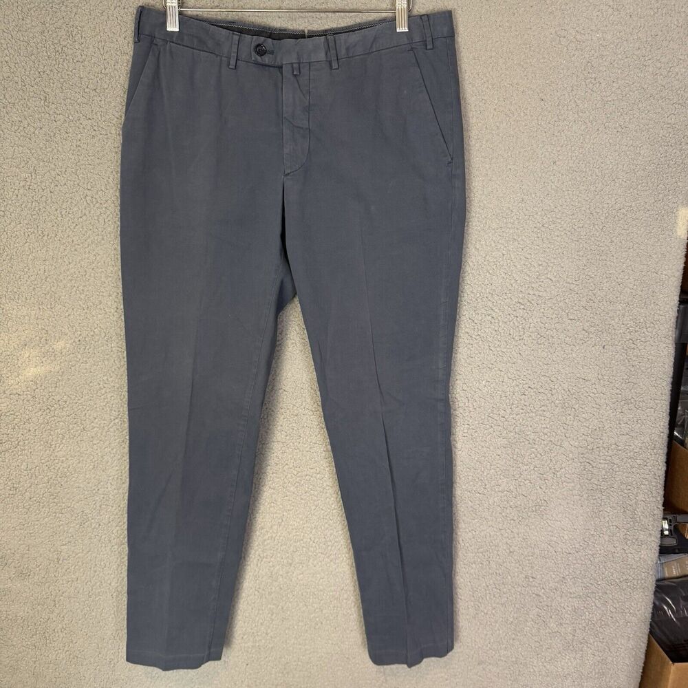 J. Lindeberg Pants‎ Mens 34x31 (EU 50) Blue Cotton Trousers Golf Flat Front